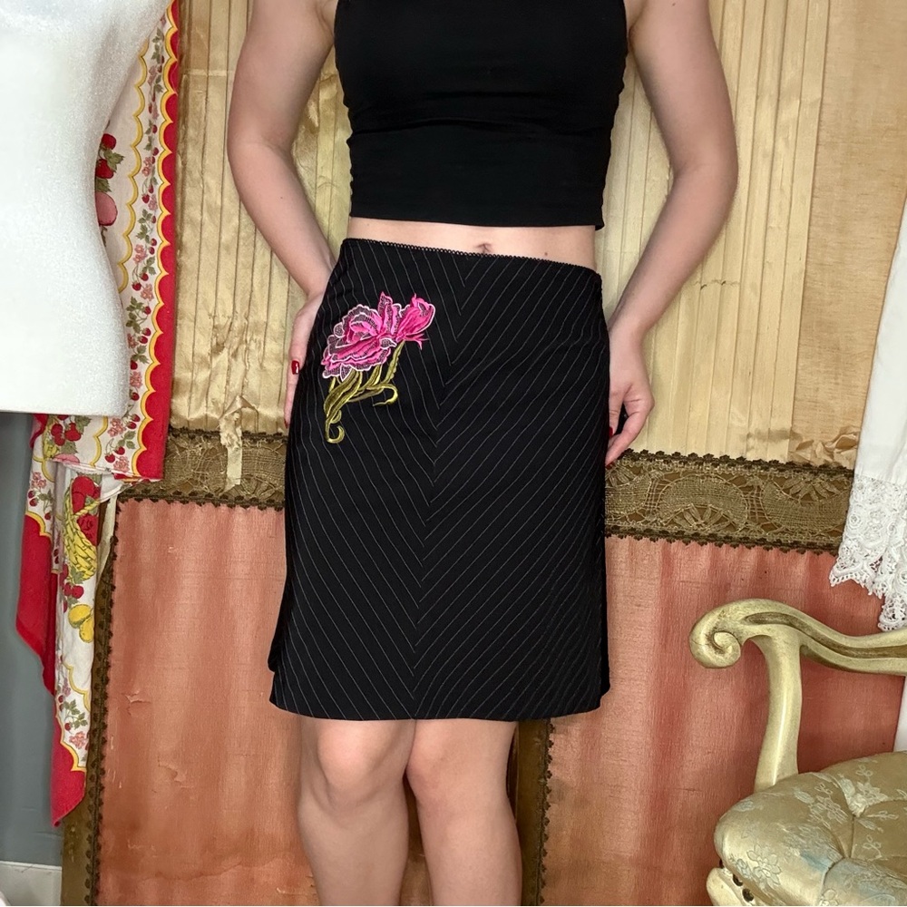B Darlin Black Pencil Skirt with Pink Floral Detail